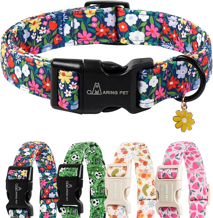 ARING PET Girl Dog Collar, Cute Spring Summer Floral Puppy Pet Collars for Small Medium Large Dogs-XL