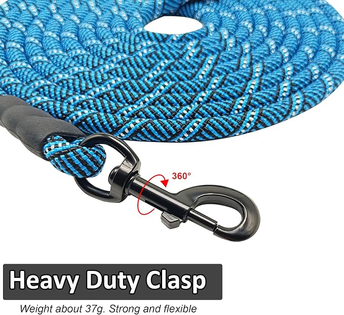 MayPaw Heavy Duty Rope Dog Leash, 3/6/8/10/12/15/20/30 FT Long Dog Lead Nylon Pet Leash, Soft Padded Handle Thick Lead Training Leashes for Large Medium Dogs (15ft * 1/2", Blue Black)