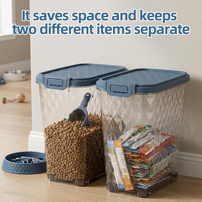 Pet Food Storage Containers, Resin Dog Food Storage Container with Airtight Lid & Transparent Body, Extra-Large Sturdy Cat Food Container for Cat Food Containers Dry Food, Indoor Use（Double）