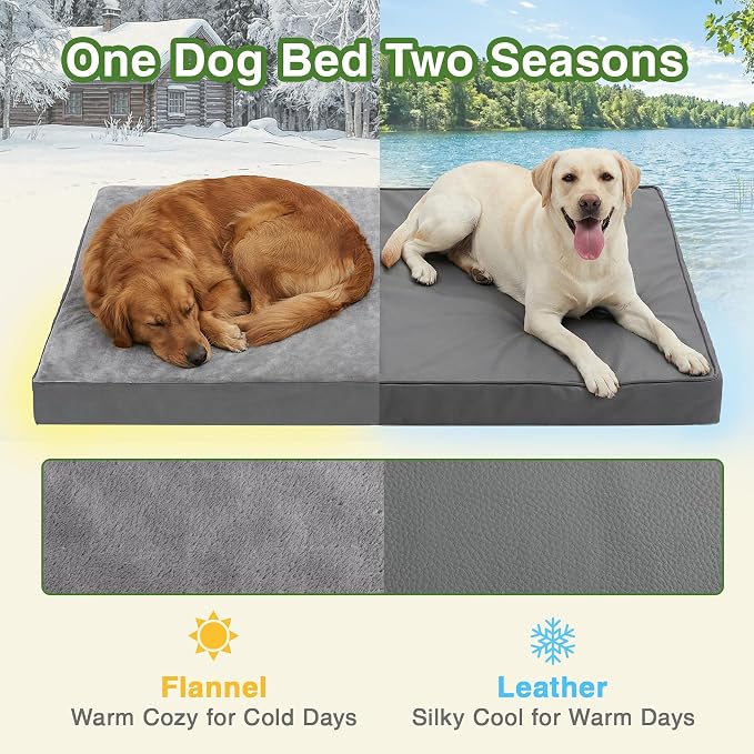 Waterproof Dog Beds Large Sized Dogs, Outdoor Washable Orthopedic Pet Bed with Removable Cover Reversible, Foam Pets Bed Durable Anti-Slip Bottom, 36"x27", Gray