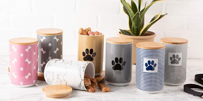 Bone Dry Paw & Patch Ceramic Pet Collection, Treat Canister, 4x6.5, Nautical Blue