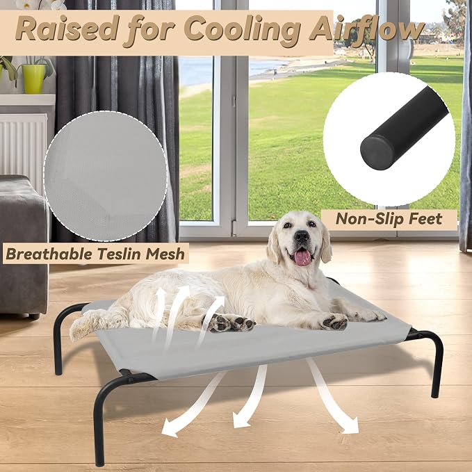 Elevated Dog Bed for Large Dogs, Raised Dog Bed with Breathable Mesh, Non Slip, Easy to Clean, 50.5 Inches, Grey