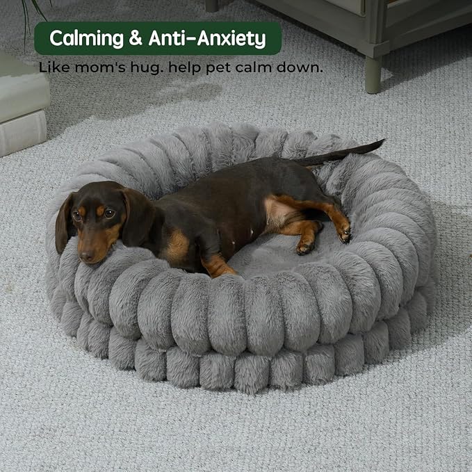 BALANCE Luxury Donut Dog Bed, 24 Inches Round Dog Beds for Small Dogs Washable, Orthopedic Calming Pet Bed for Puppy and Cats with Anti-Slip Bottom (Gray)