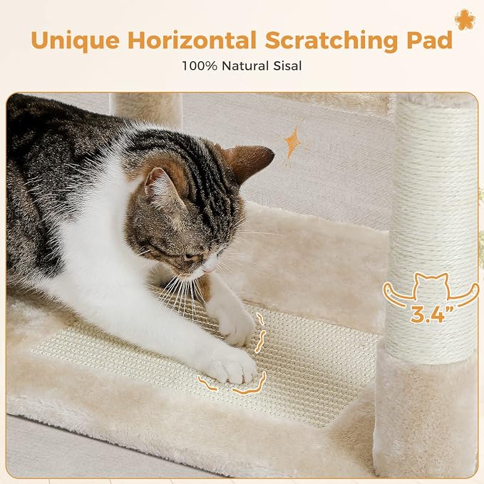 PAWZ Road 72" Cat Tree, Tall Cat Tower with Hammock& Condos for Large Cats | 20"x16" hammock for adult cats, cat tower with 7 scratching posts&pad, dual top perch and large condo for big cats