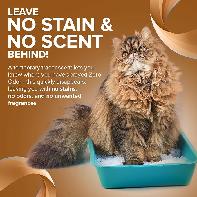 Zero Odor Pet Stain Remover & Odor Eliminator Spray for Carpet, 16 oz | For Dog and Cat Urine, Vomit and Feces on Carpet, Upholstery, Mattress, Pet Beds and Hard Floors, 400+ Sprays
