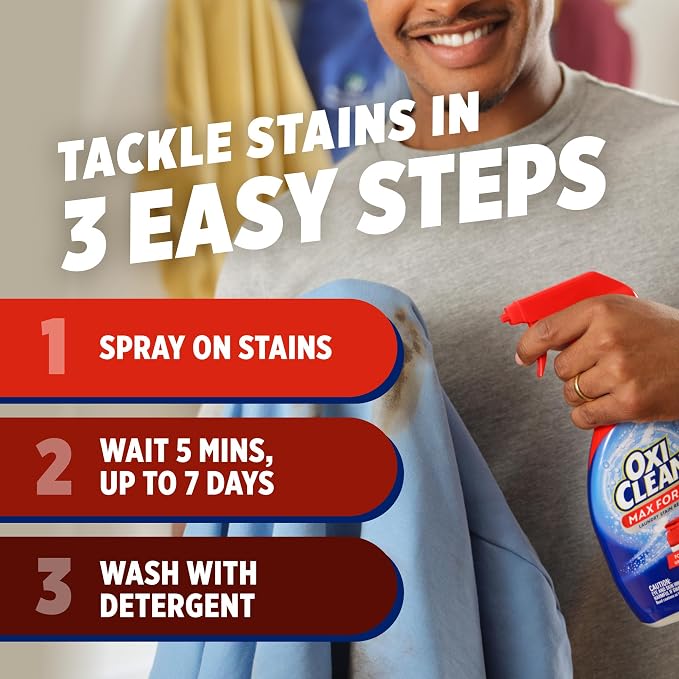OxiClean Max Force Laundry Stain Remover Spray Refill, 48 fl oz | Spray Now Wash Later, Baby & Kids Stain Remover, Food & Grease Stains, Enzymatic Stain Remover, Color-Safe, Bleach-Free
