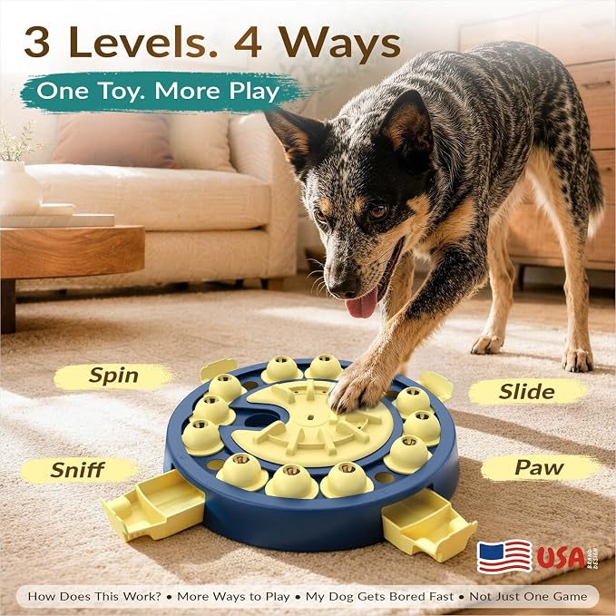 KADTC Dog Puzzle Toy, Large Size, 3 Levels of Step-by-Step Challenge 4 Ways to Play Beginner to Advanced Slow Feeder & Mental Stimulation for Smart Dogs Enrichment Toys