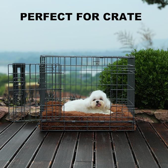 Bedfolks Waterproof Dog Crate Bed, Plush Dog Pad, 23"x18", Solid Brown | Faux Fur Plush Cover, Removable Washable Outer, Waterproof Inner Lining, Non-Slip Base, Crate Pad and Dog Pillow
