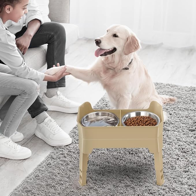 3-in-1 Elevated Dog Bowls with Adjustable Stand, Slow Feeder & 2x56oz Bowls