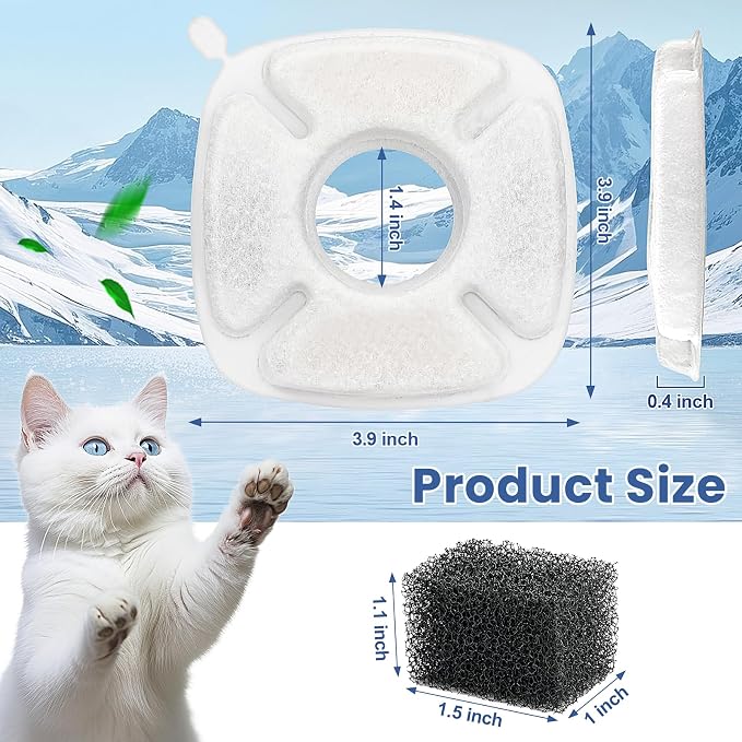 24 Pack Cat Water Fountain Replacement Filters, 12 Pcs Cats Fountain Filters & 12 Pcs Pre-Filter Sponges for 95oz/2.8L 135oz/4L 67oz/2L Automatic Pet Dog Fountain Water Dispenser