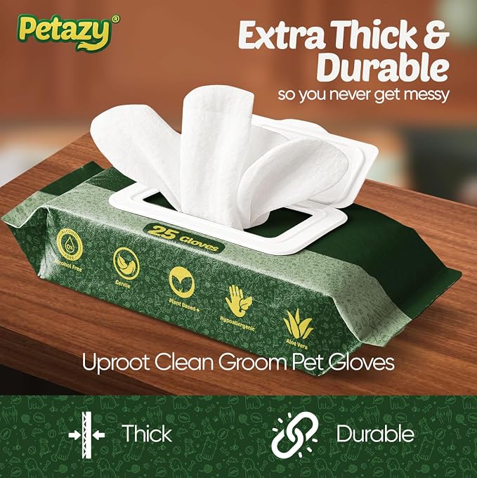 Pet Glove Wipes for Dogs & Cats - Paws, Ears & Butt Cleaning, 25 pk | Lavender, Grooming Glove, Deodorizing, Tear-Resistant, Thick, Hypoallergenic, Aloe & Coconut Oil for sensitive skin, No Rinse