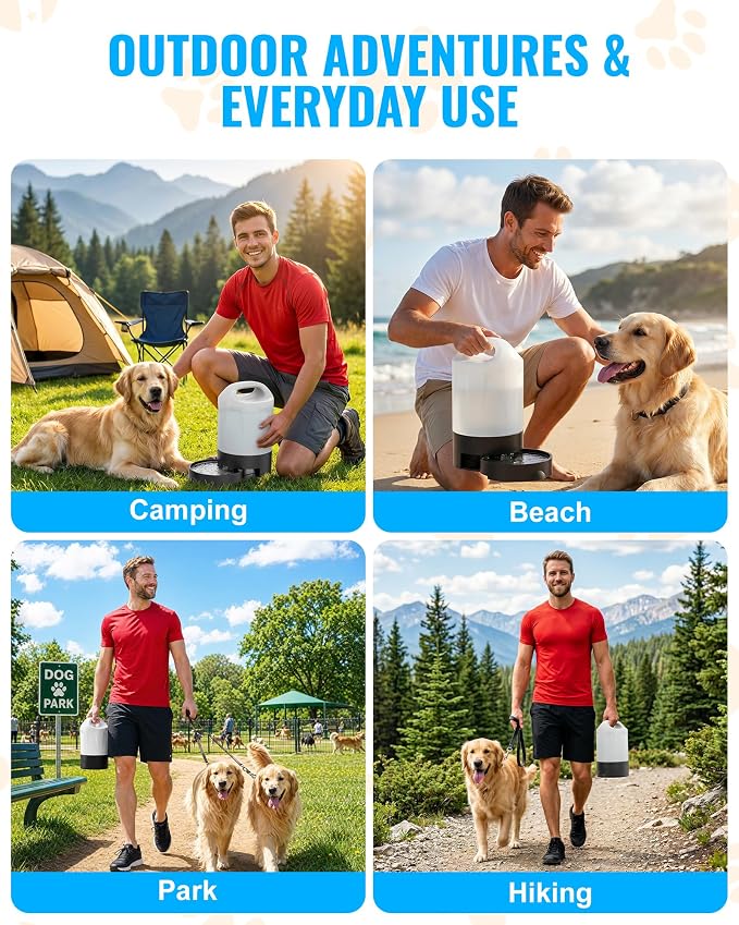 PETNF Dog Water Bottle Portable 1 Gallon (128oz), Automatic Gravity Dog Water Bowl Dispenser with Pull-Out Drinking Bowl, Large Capacity for Travel, Camping, Hiking, Beach & Road Trips, BPA-Free