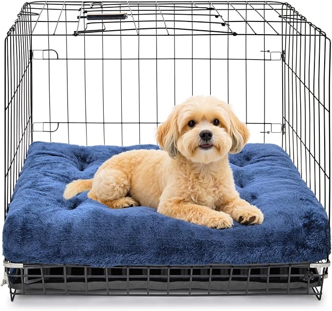POMIU 2-Pack Dog Bed, Washable Deluxe Plush Crate Beds with Anti-Slip | Machine Washable Kennel Pad Sleeping Mat for Large, Medium and Small Dogs