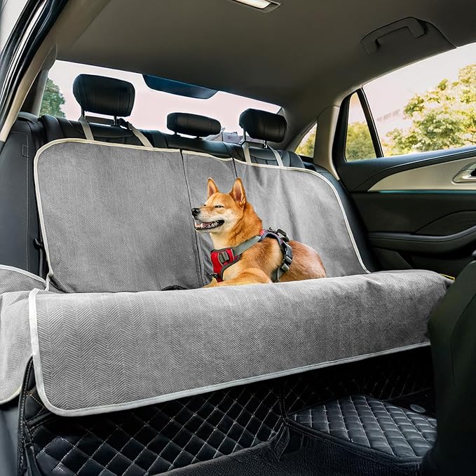 FUNNY FUZZY Dog Car Seat Cover for Back Seat, Back Seat Pet Cover for Dogs Waterproof, Scratchproof Dog Backseat Cover, Non-Slip Bench Car Seat Protector, Universal Fit Most Cars, SUVs, Trucks, Grey