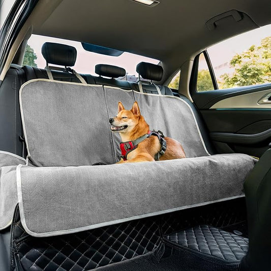 FUNNY FUZZY Dog Car Seat Cover for Back Seat, Back Seat Pet Cover for Dogs Waterproof, Scratchproof Dog Backseat Cover, Non-Slip Bench Car Seat Protector, Universal Fit Most Cars, SUVs, Trucks, Grey