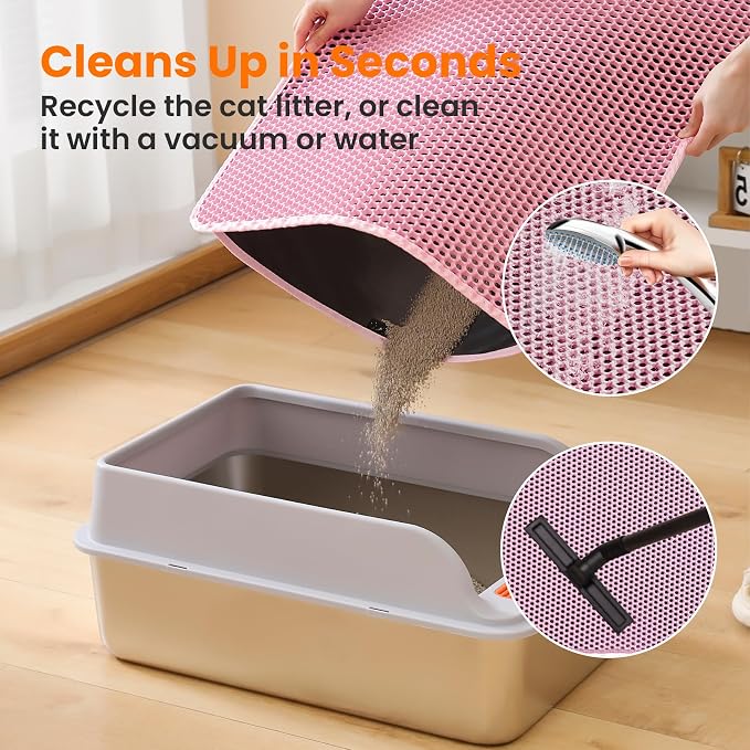 Extra Large Cat Litter Mat, Double Layer Honeycomb Design, Pink | 30x22”, Reduces Litter Tracking, Easy to Clean, Waterproof, Non-Slip, Soft on Paws, Scratch Resistant, Pink, XL