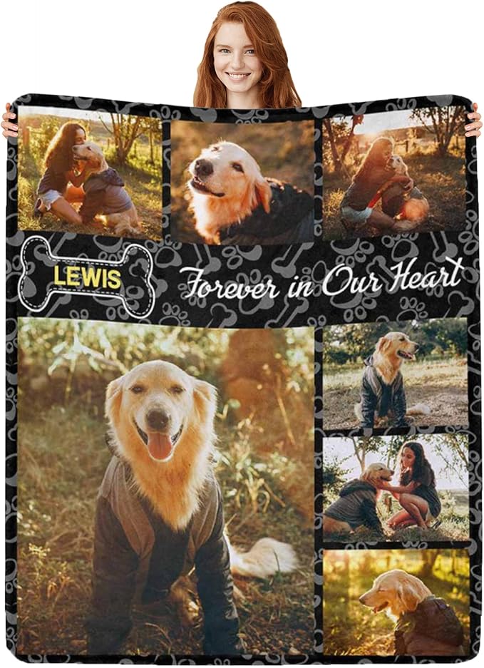 Artsadd Personalized Dog Blanket with Photos & Pet Name, Custom Dog Memorial Throws Blanket for Pet Remembrance Gifts, Customized Puppy Blanket, in Loving Memory Blanket for Pet Owner Dog Lover L