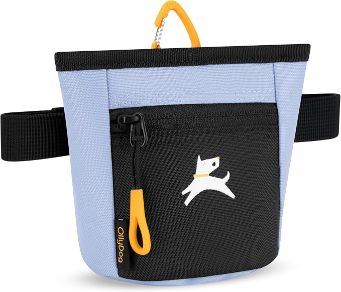 Goodie Treat Bag, Dog Treat Training Pouch | Magnetic Closure | 3 Ways to Wear | Hands-Free Waist Belt | Water-Resistant Recycled Vegan Fabric (Blue Heron)