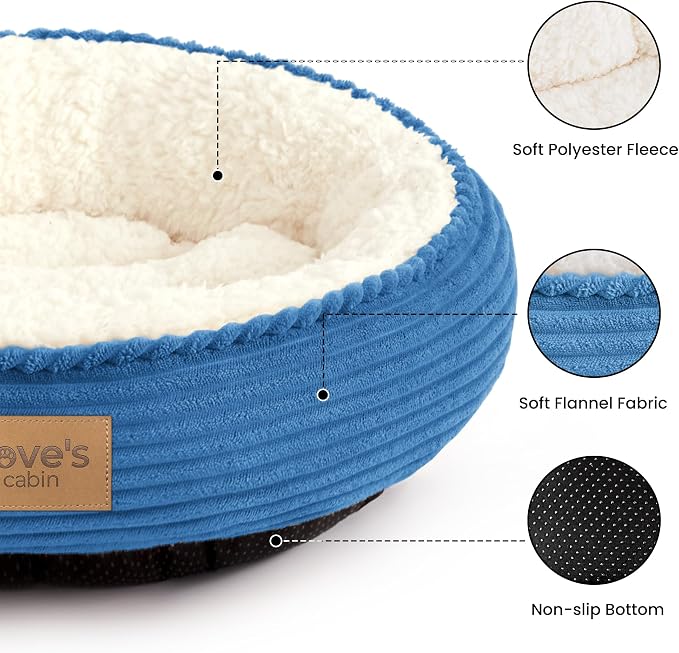 Love's cabin Round Donut Cat and Dog Cushion Bed, 24in Pet Bed for Small or Medium Dogs, Anti-Slip & Water-Resistant Bottom, Soft Durable Fabric Pet Beds, Washable Calming Cat Bed Royal Blue