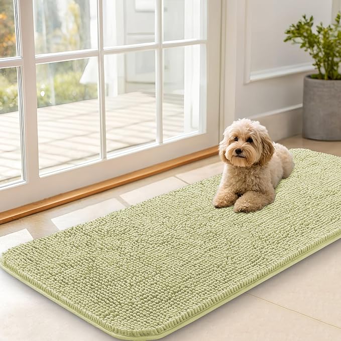 OLANLY Dog Door Mat for Muddy Paws 47x20, Super Absorbent Chenille Mud Mat | Vanilla, Absorbs Moisture and Dirt, Non-Slip Machine Washable Doormat, Quick-Drying Indoor Entryway Floor Carpet for Dogs