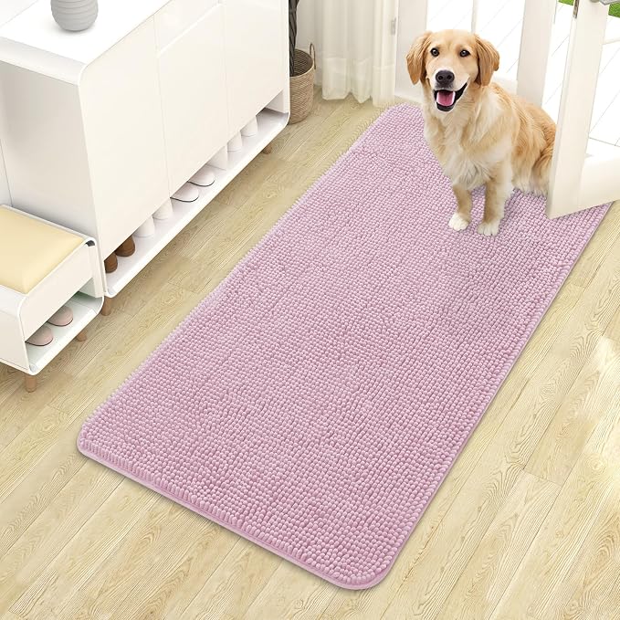 OLANLY Dog Door Mat for Muddy Paws 44x24, Super Absorbent Chenille Mud Mat | Dusty Rose, Absorbs Moisture and Dirt, Non-Slip Machine Washable Doormat, Quick-Drying Indoor Entryway Floor Carpet for Dogs