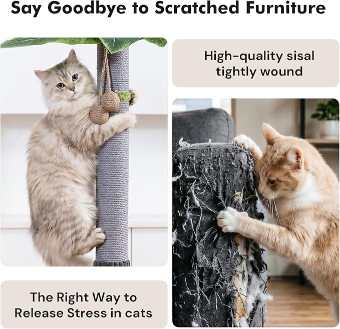 WOOCHPET Cat Scratching Post for Indoor Cats 35" Tall, Sisal Cat Scratcher with Mouse Toy and Track Balls, Wooden Base (Grey)