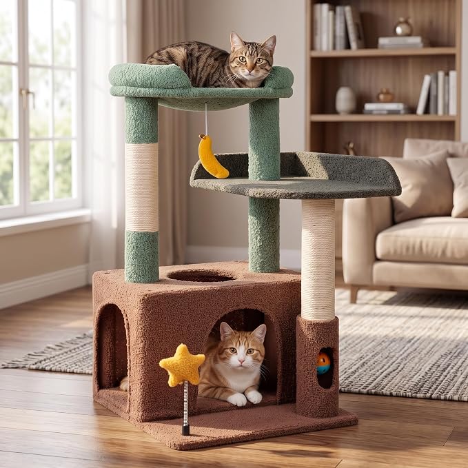 Small Cat Tree, Compact 30" Cat Tower for Indoor Kittens | Plush Finish, Cozy Condo, Soft Top Perch, Sisal Scratching Post, Dangling Ball Toy, Anti-Tip Base, for Cats up to 15 lbs