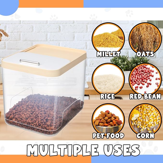 Teenyyou 2 Pack Airtight Dog Food Storage Container, Up to 10 Lbs, Pet Cat Food Container Clear Storage Bin with Measuring and 2 Scoops for Dog Cat Bird and Other Pet