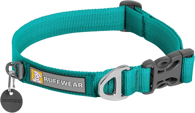 Ruffwear, Front Range Dog Collar, Adjustable Tubelok Webbing, Lightweight, Side Release Buckle, Aluminum V-Ring, Durable for Everyday Use, Aurora Teal, 14"-20"