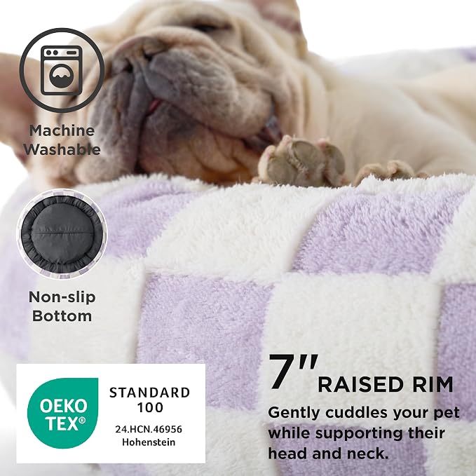 LE SURE Shown on TV Donut Small Dog Bed - Round Cat Beds Indoor Anti-Anxiety Calming Gift for Pets, Cute Modern Home Decor Beds with Jacquard Shaggy Plush & Anti Slip Bottom, 23 Inch, Purple