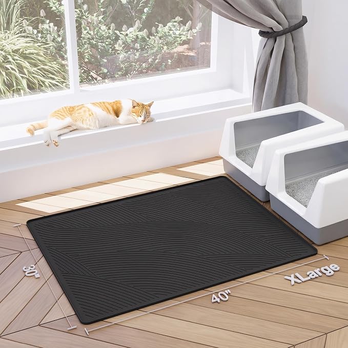 Cat Litter Box Mat - XL Extra Large Size 40 x 30 in, Water Proof, Kitty Litter Trapping Mat, Easy to Clean, Scatter Control, Odorless, Pet Supplies for Indoor Cats, Dark Gray