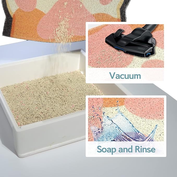 Cute Cat Litter Mat 24”x16”, Litter Box Mat, Litter Trapping Mat, Soft on Kitty Paws, Easy Clean, Anti Slip, Pet Accessories, Door Floor mats - White paw