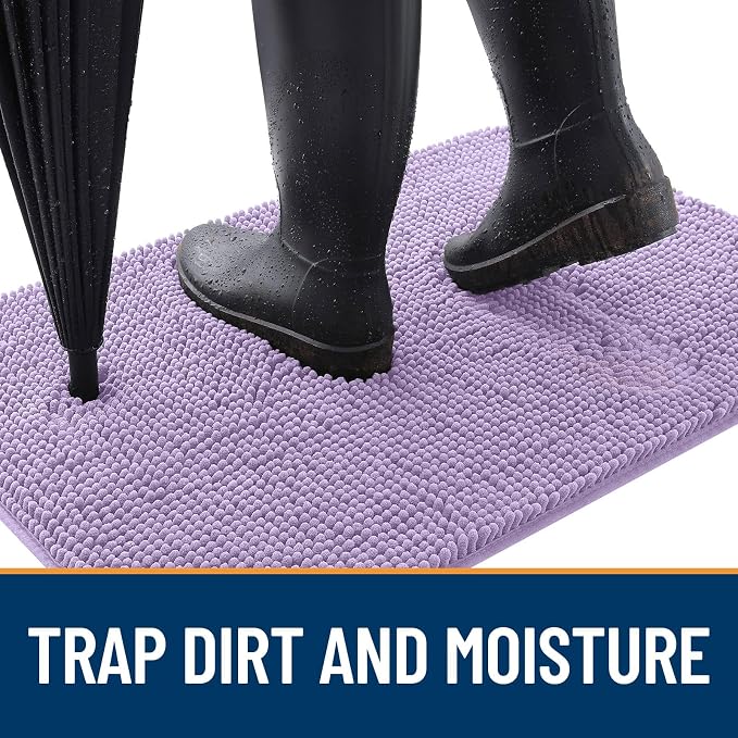 OLANLY Dog Door Mat for Muddy Paws 59x35, Super Absorbent Chenille Mud Mat | Lavender, Absorbs Moisture and Dirt, Non-Slip Machine Washable Doormat, Quick-Drying Indoor Entryway Floor Carpet for Dogs
