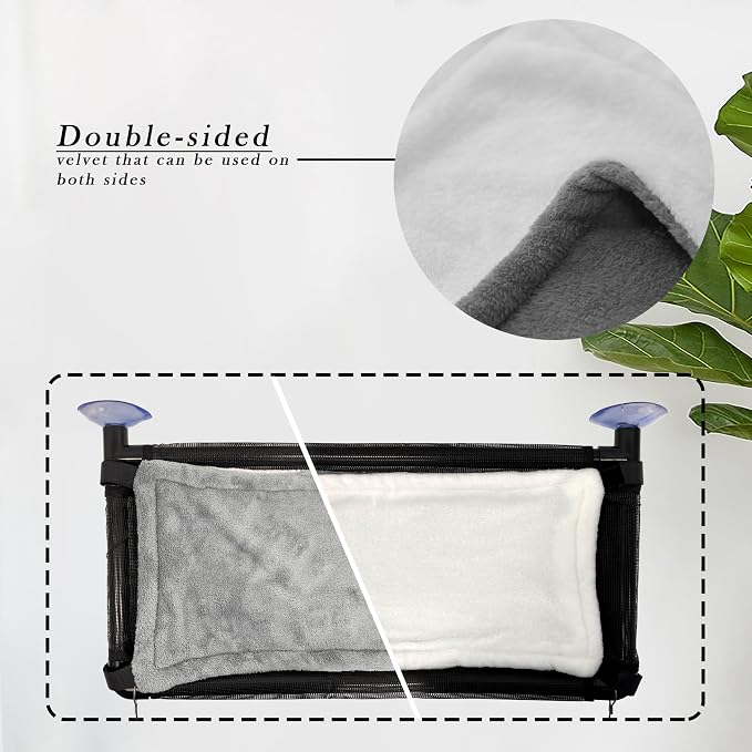 Cat Hammock for Window Wall with 4 Suction Cups 1 Cushion Cover,Cat Window Perch, Space Saving and Easy Mounted Large Cats Bed,Pet Resting Safety Holds (Black, Medium)