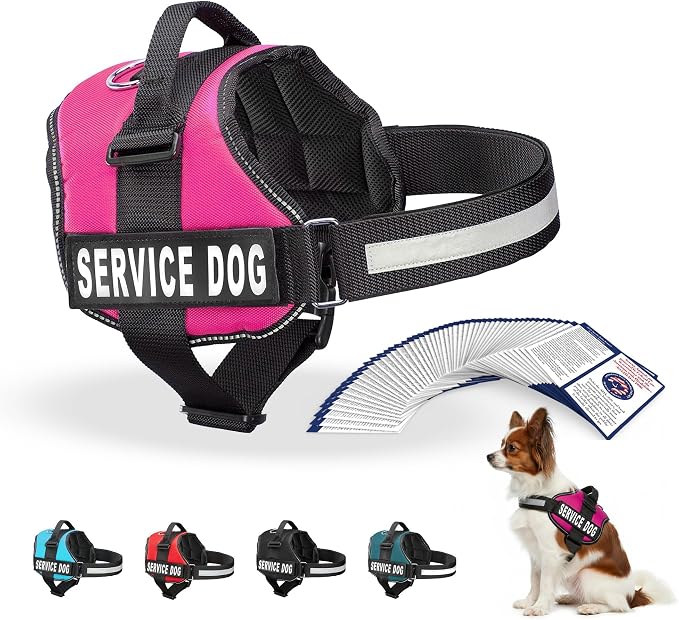 Industrial Puppy Service Dog Vest Harness - Durable & Adjustable Vest for Dog with Reflective Straps, Removable Patches, 50 ADA Cards, Handle & D-Ring, Travel and Daily Use, Hot Pink, XXS 13.5"-17"