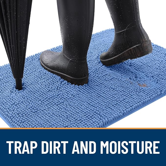 OLANLY Dog Door Mat for Muddy Paws 32x20, Super Absorbent Chenille Mud Mat | Cornflower Blue, Absorbs Moisture and Dirt, Non-Slip Machine Washable Doormat, Quick-Drying Indoor Entryway Carpet for Dogs