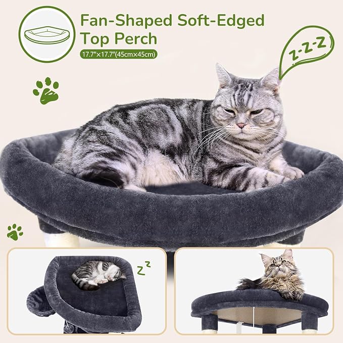 Globlazer Corner Cat Tree Tower with Scratching Post, C51, Dark Grey | 51in Space-Saving Multi-Level Cat Condo for Indoor Cats with Hammock, Large Top Perch for Large Cats, Cozy Cat Cave