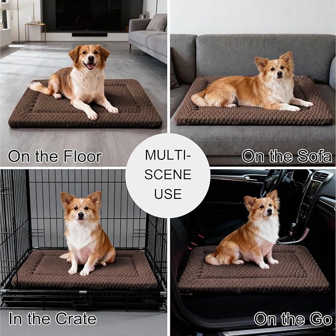 Dog Bed Mat - Dog Crate Pad - Reversible Mat for Pet Comfort - Soft Bed Crate Pads for All Seasons - Durable, Machine Washable Mat for Crates, Travel, and Home (Dark Brown, 30" L*20" W*1.5" Th)