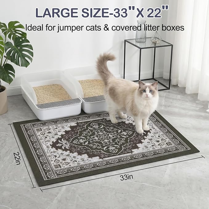 Glittme Cat Litter Mat, 33"x22" Non-Slip Washable Trapping Mat for Cats | Litter Trapping Mat With Thick PVC Coil To Catch Scatter, Soft On Paws And Waterproof Bottom To Protect Floors