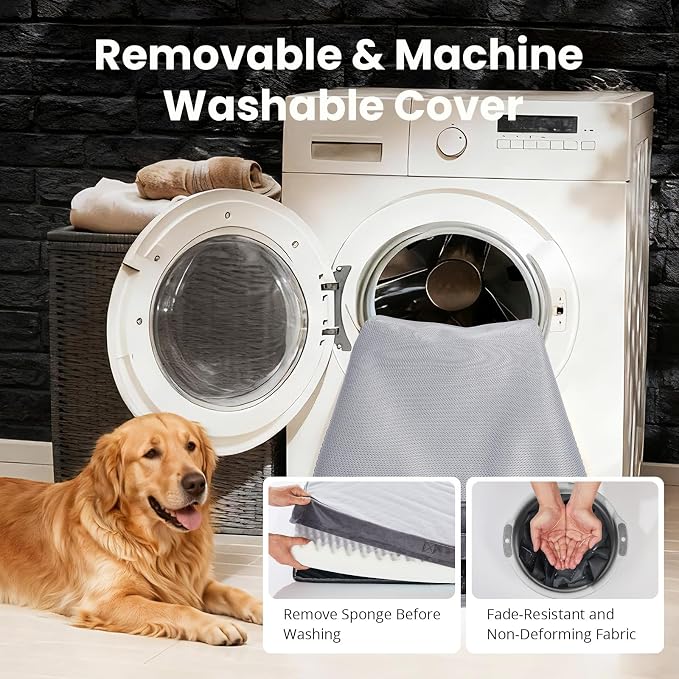 OhGeni Orthopedic Cooling Dog Bed for Medium Dogs, Cooling Mat with Machine-Washable Removable Cover in Easy-Clean Fabric, High Density Foam & Easy-Carry Handle, Summer Pad, 30 inch (Gray)