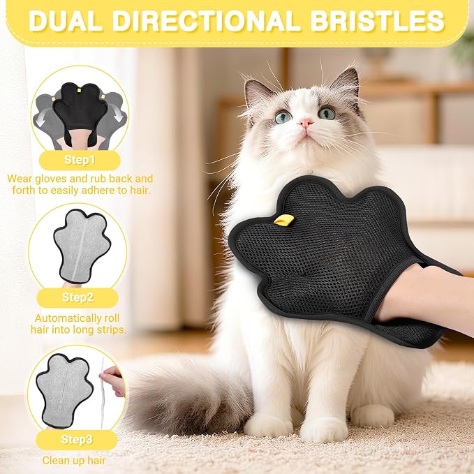 Pet Hair Removal Glove for Cats and Dogs,Upgrade Reusable Electrostatic Magic Brush Pet Hair Removal Grooming Gloves Tool for Furniture, Bed Sheets,Couch,Clothes,Carpet,Car Seat (2)