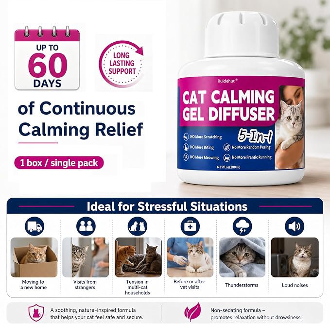 Cat Pheromones Calming Diffuser 2 Box, No Plug Required, Composure for cats | Helps Reduce Spraying, Scratching, Meowing & Aggression, Up to 60 Days, 660 sq ft Coverage, for Home & Travel