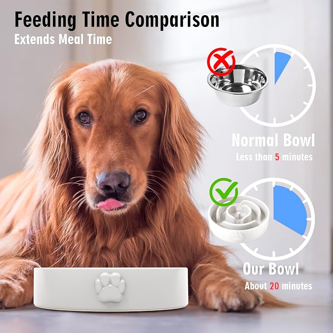 Slow Feeder Dog Bowls – Dog Bowl Slow Feeder – Microwaveable Dog Slow Feeder for All Breeds – Lead and BPA-Free Ceramic Pet Bowl – Pet Feeder for Fast Eaters