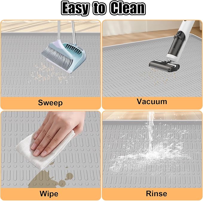Silicone Cat Litter Mat 47" x 35" Cat Mat for Litter Box, Light Grey | Extra Large Cat Litter Trapping Mat for Floor, Waterproof, Non-Slip Kitty Litter Box Mat with Raised Edge, Easy to Clean