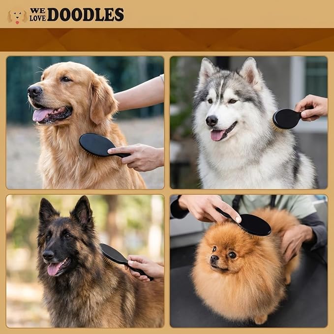 We Love Doodles Pin Brush for Dogs, Pet Grooming Detangler Pin Dog Brush, Dog Brush for Shedding and Removing Loose Fur, Lightweight Beech Wood (Silver Pins)