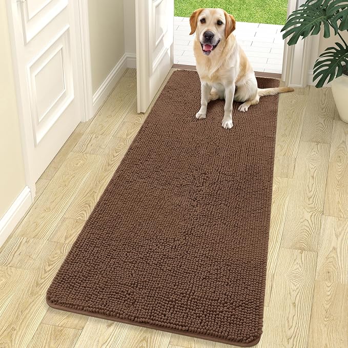 OLANLY Dog Door Mat for Muddy Paws 70x24, Super Absorbent Chenille Mud Mat | Mocha, Absorbs Moisture and Dirt, Non-Slip Machine Washable Doormat, Quick-Drying Indoor Entryway Floor Carpet for Dogs