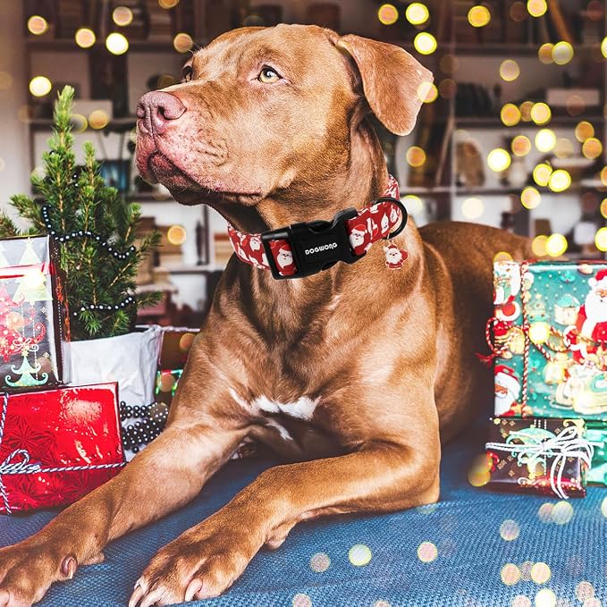 DOGWONG Christmas Red Santa Dog Collar- Cute Santa Claus Christmas Dog Collars Adjustable Designer Christmas Dog Collars for Small Medium Large Dogs XL