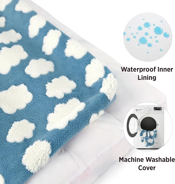 LE SURE Cute Large Dog Bed for Crate-Thick Shredded Chopped Foam Pet Bed Indoor with Removable Washable Cover, Modern Fuzzy Plush & Anti Slip Bottom, Blue