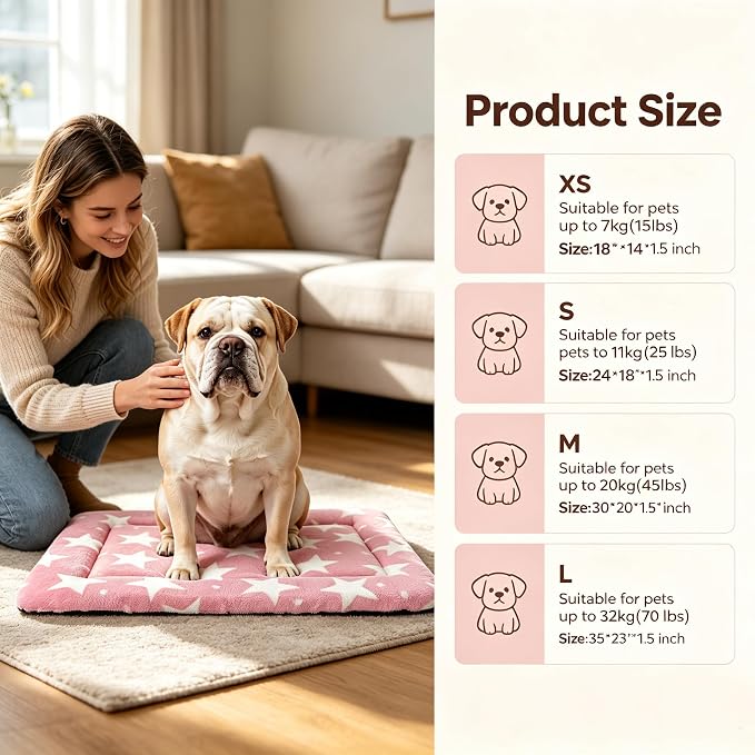 Dog Bed Mat,Reversible & Ultra Soft Kennel Pad-Machine Washable Pet Bed for Dogs & Cats-All-Weather Crate Liner for Crates,Carriers & Travel (Big Star&Pink, 24.0" L x 18.0" W x 1.5" Th)