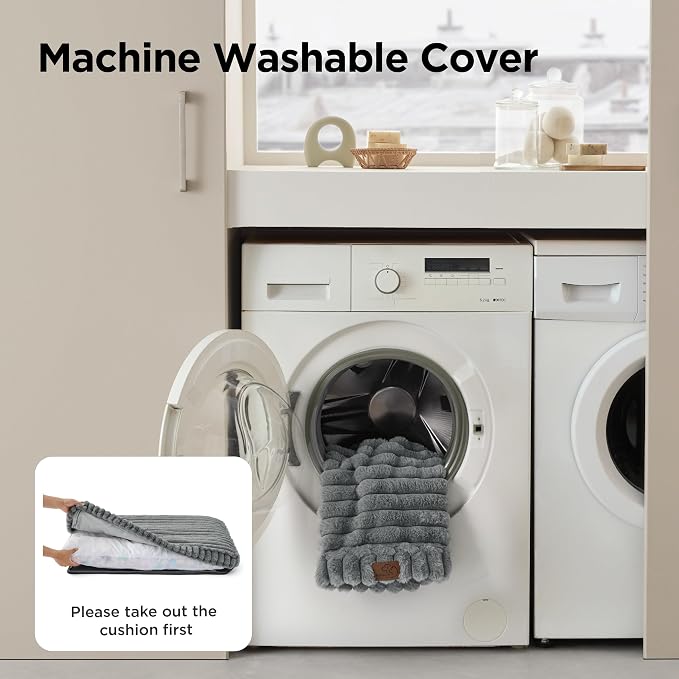 Bedsure ComfyFleece™ Fluffy XL Dog Bed, Extra Large Crate Pillow 41x27 Grey | Aesthetic Crate Bed for Balanced Support Cute Chopped Foam Pad with Removable Washable Cover Non-Slip Waterproof Cozy Pet Mat